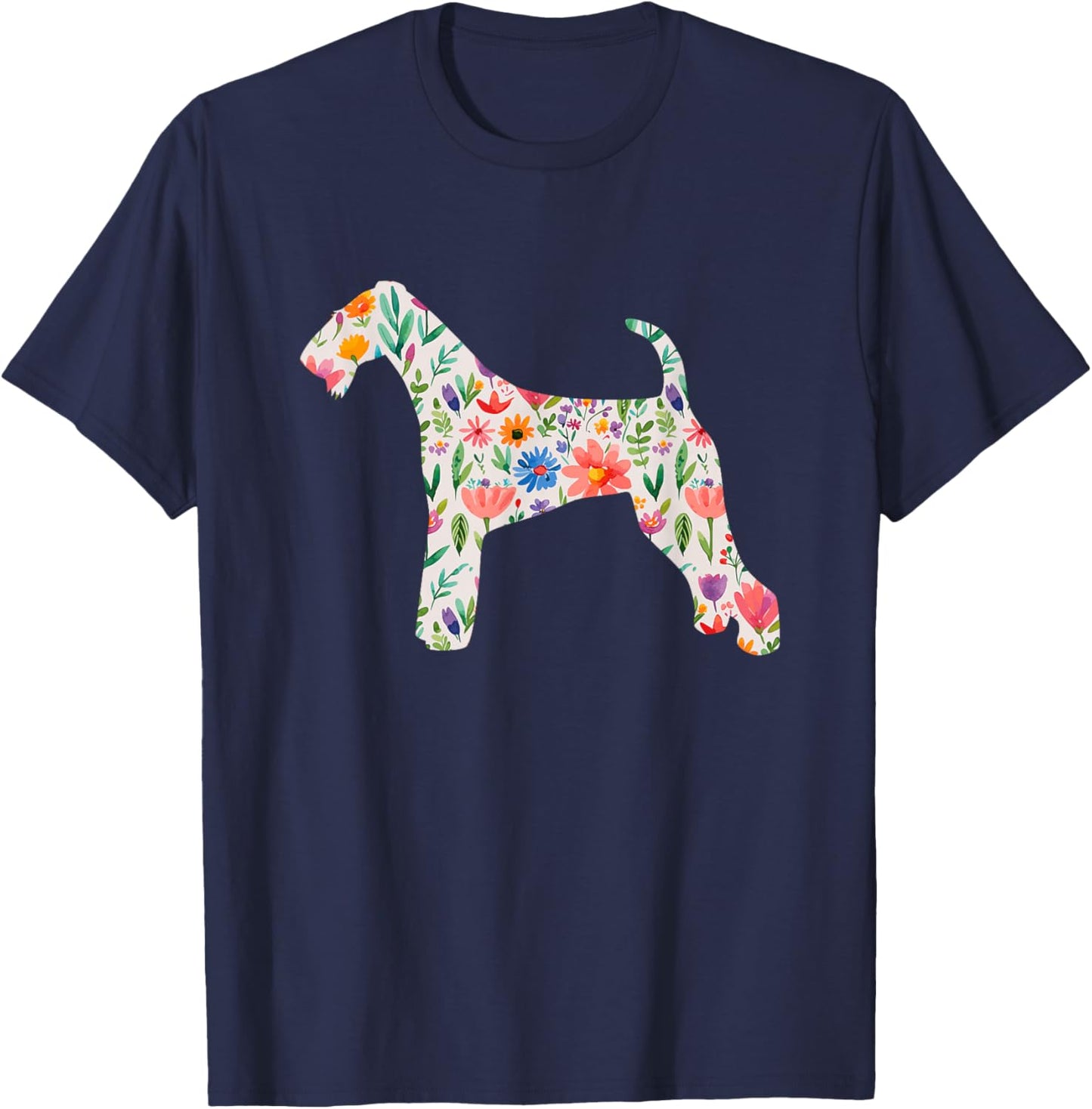 Airedale Terrier watercolor flowers design T-Shirt - T-Shirt | Navy