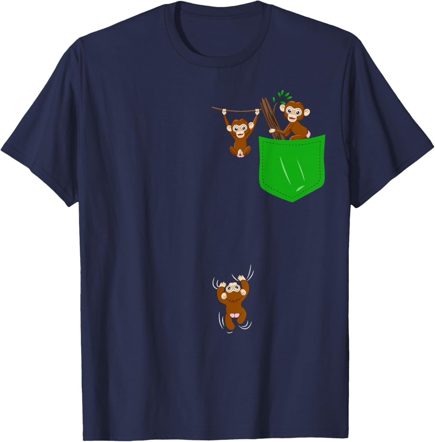 Monkey Lover Shirt Cute Monkey Pocket Shirt for Kids Monkey T-Shirt - T-Shirt | Navy