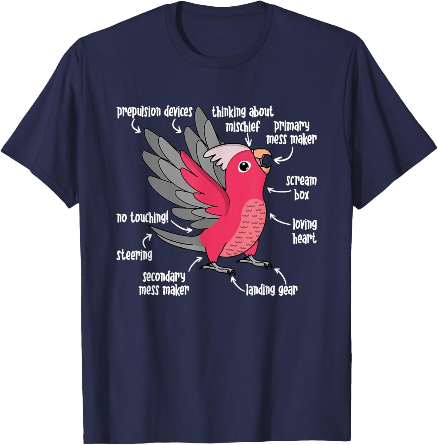 Parrot Anatomy I Rose-breasted Galah Cockatoo T-Shirt - T-Shirt | Navy
