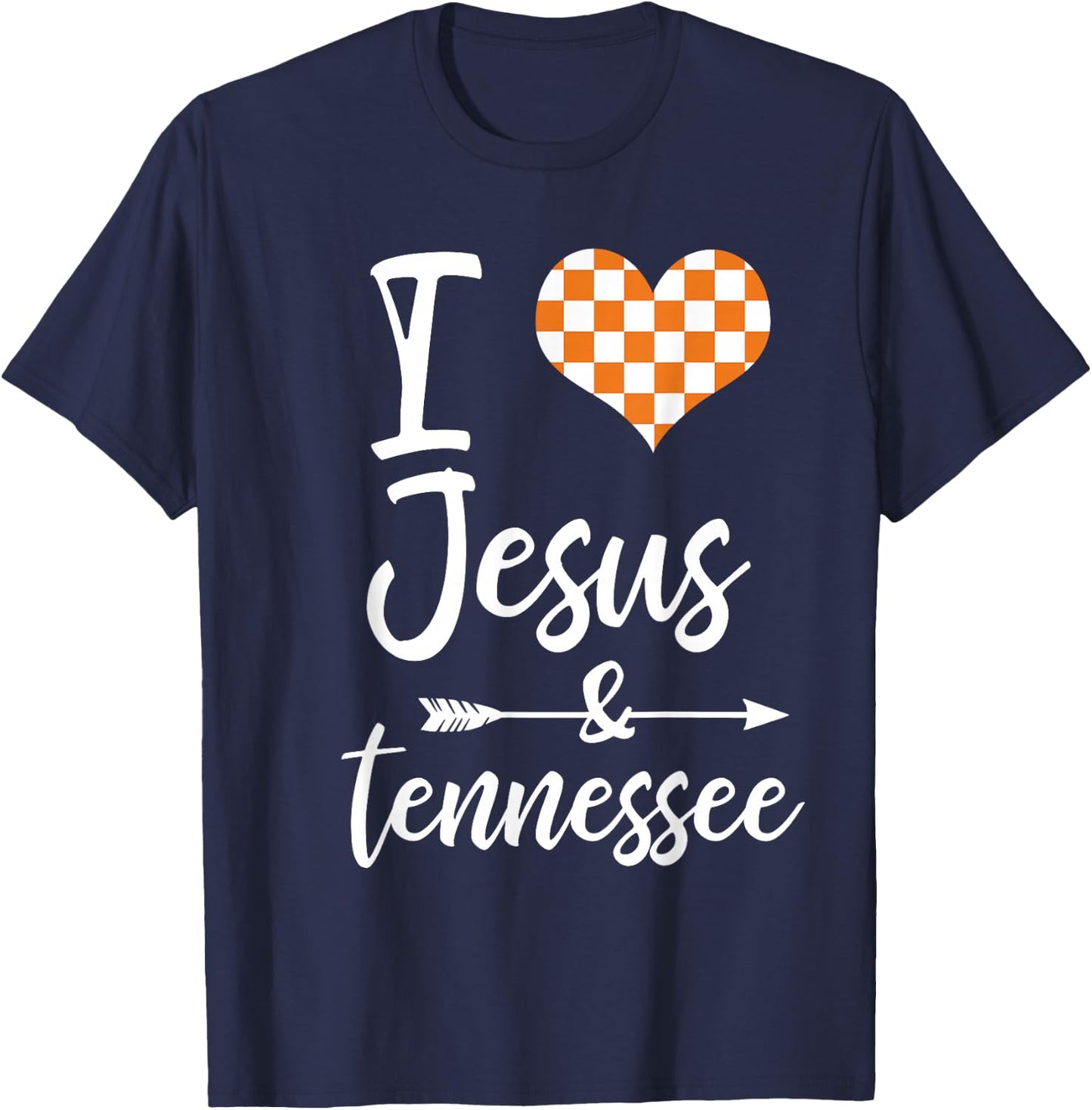 I Love Jesus and Tennessee Orange Heart Cute Fan T-Shirt - T-Shirt | Navy