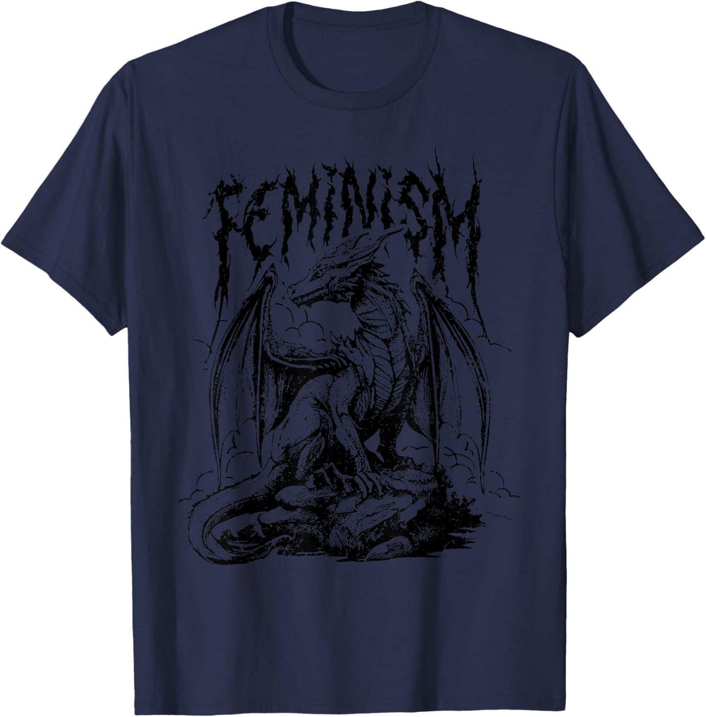 Vintage Feminism Dragon Fantasy T-Shirt - T-Shirt | Navy