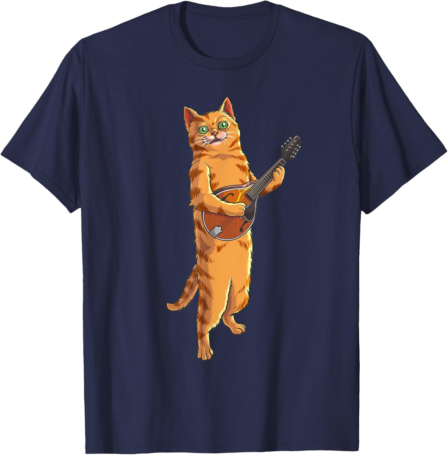 Funny Cat Playing Mandolin | Cool Love Animal Musician Gift T-Shirt - T-Shirt | Navy