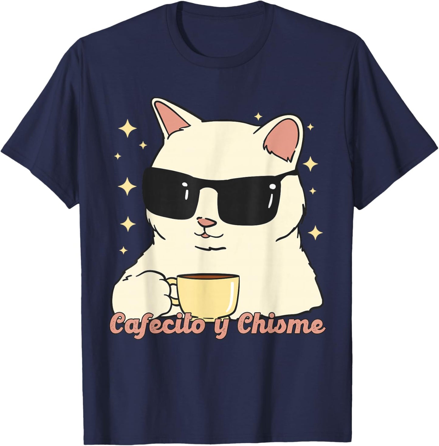 Cafecito y Chisme Gato, Gato Cafecito y Chisme T-Shirt - T-Shirt | Navy