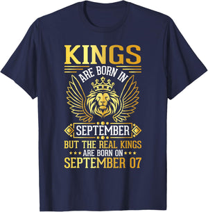 Kings Are Born In Sept Real Kings Are Born On September 07 T-Shirt - T-Shirt | Navy