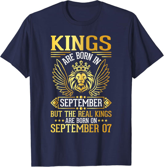 Kings Are Born In Sept Real Kings Are Born On September 07 T-Shirt - T-Shirt | Navy