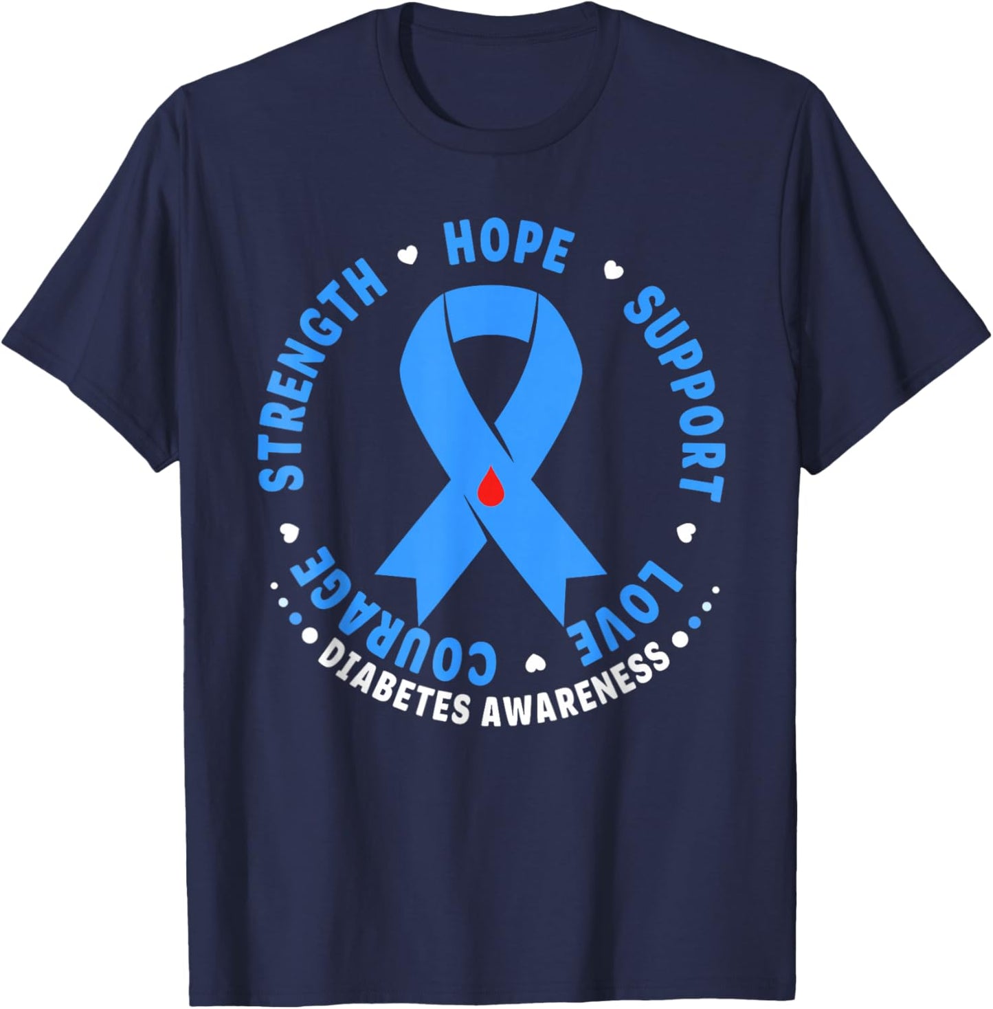 Diabetes Awareness Month Blue Love Ribbon Support T1D T2D T-Shirt - T-Shirt | Navy