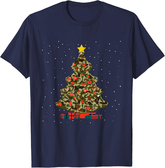Camo Design Christmas Trees Camouflage Print Xmas T-Shirt - T-Shirt | Navy