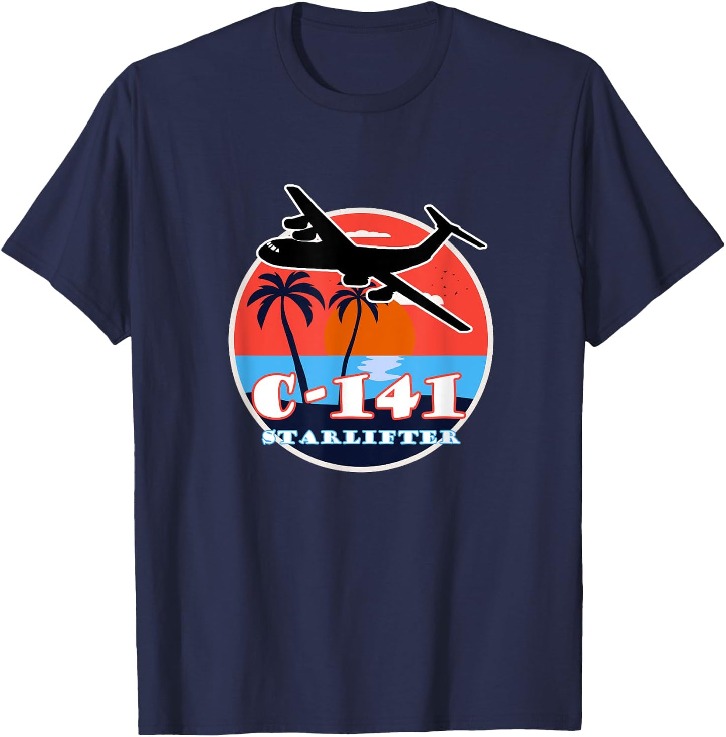 C-141 Vintage Tropical Sunset Cargo Aviation T-Shirt - T-Shirt | Navy