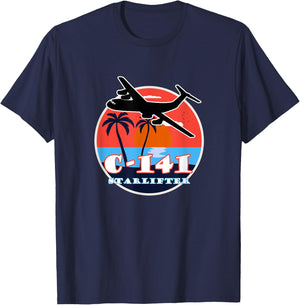 C-141 Vintage Tropical Sunset Cargo Aviation T-Shirt - T-Shirt | Navy