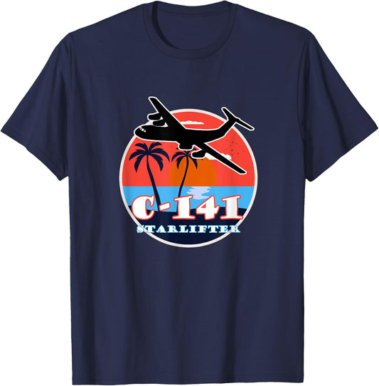 C-141 Vintage Tropical Sunset Cargo Aviation T-Shirt - T-Shirt | Navy