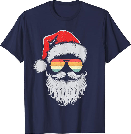 Cool Santa Face Sunglasses Christmas Xmas Men Boys T-Shirt - T-Shirt | Navy