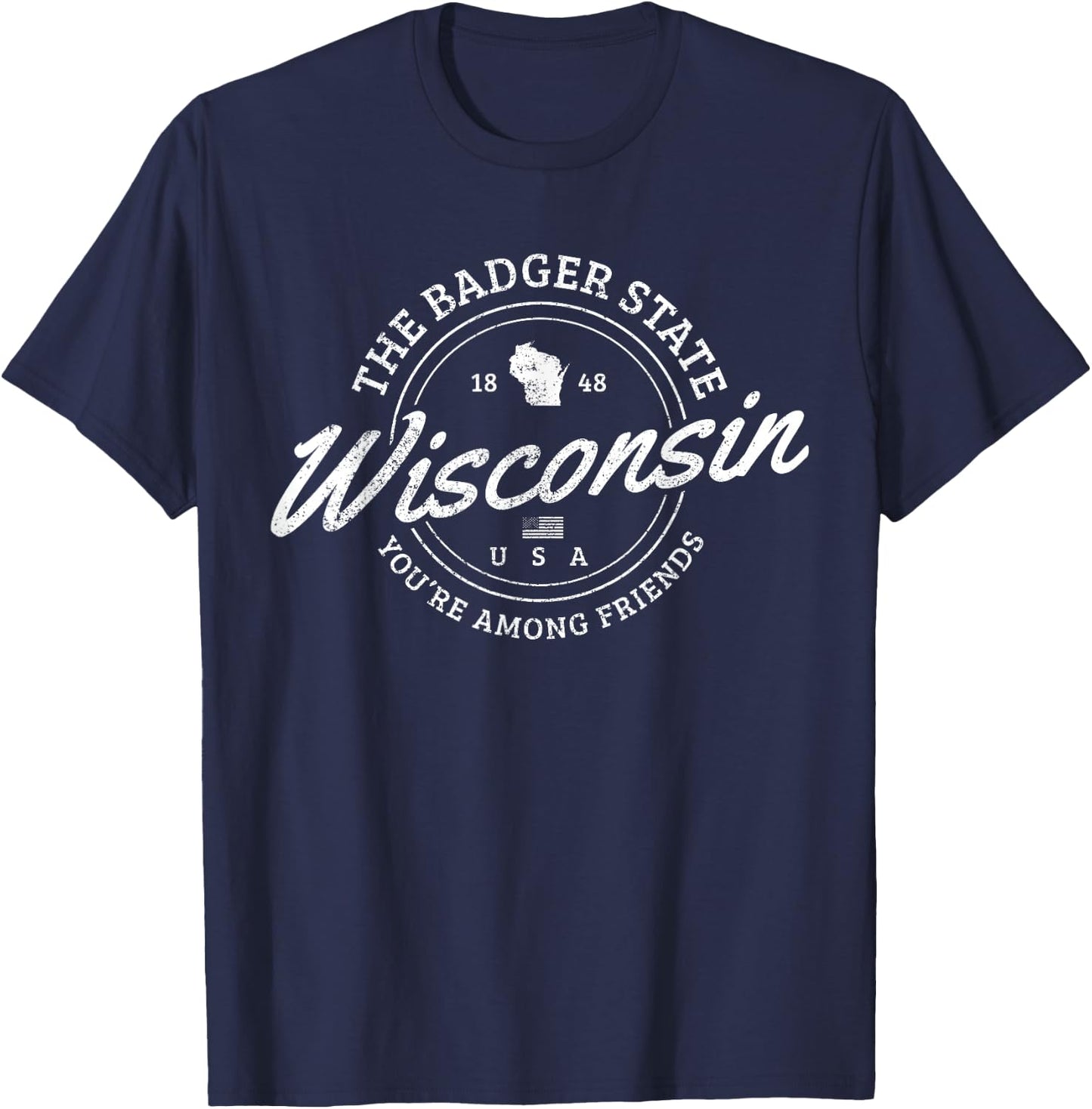 Wisconsin Est. 1848 Badger State Map Souvenir Pride T-Shirt - T-Shirt | Navy
