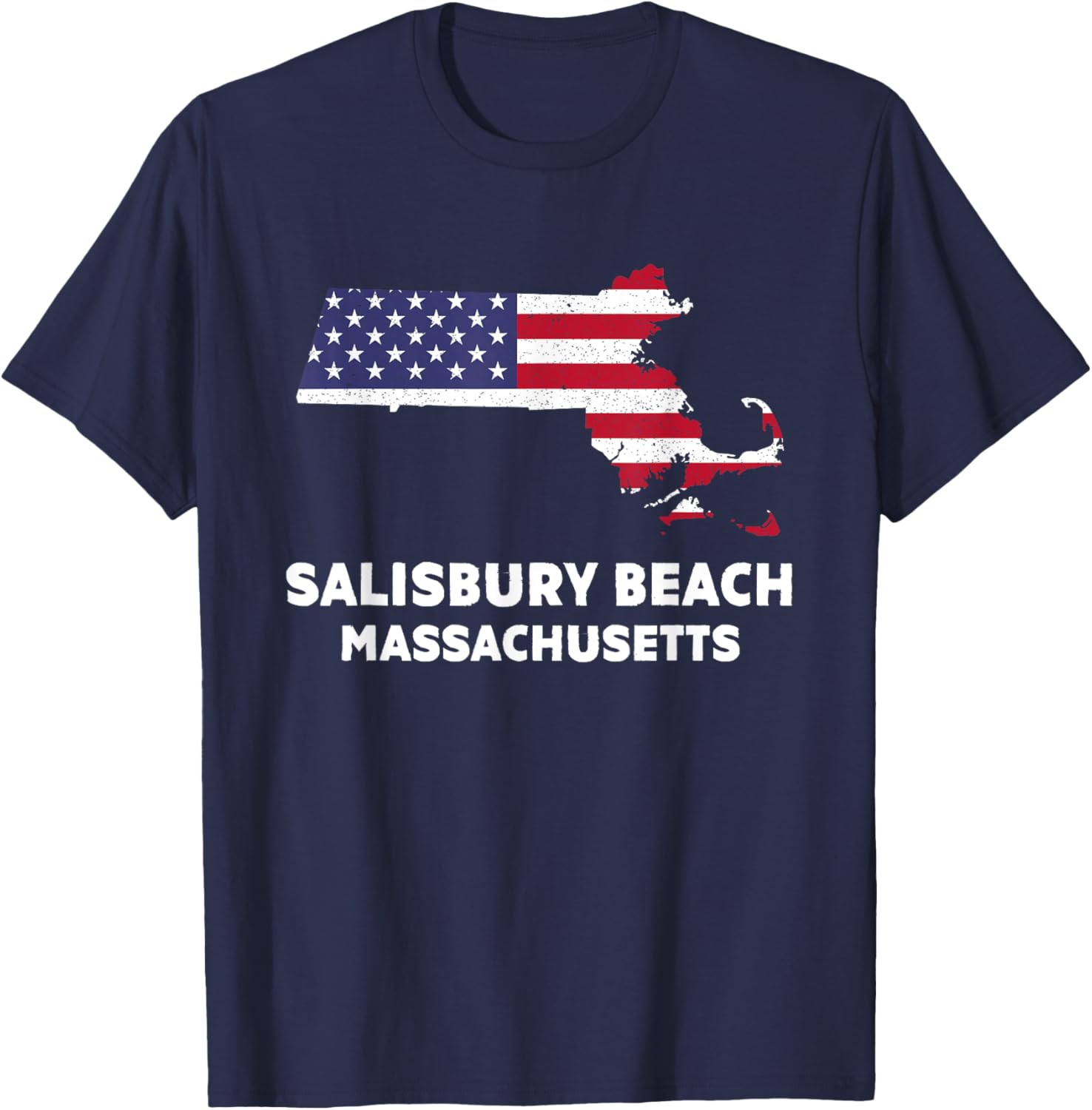 Distressed Patriotic USA Flag Salisbury Beach, MA Women Men T-Shirt - T-Shirt | Navy