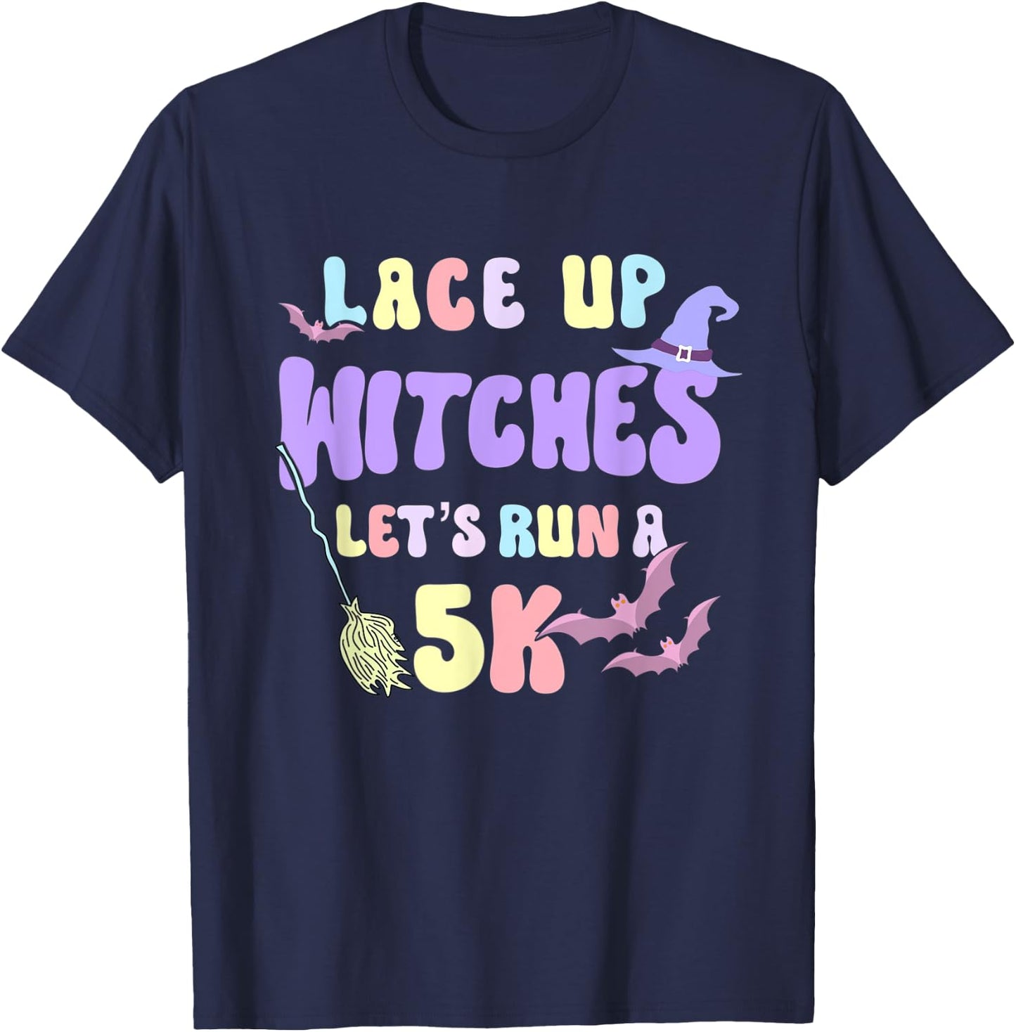 Lace Up Witches Let's Run A 5K Retro Goth Halloween Witch T-Shirt - T-Shirt | Navy