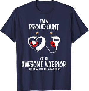 Cochlear Implant Awareness I'm Proud Aunt of Awesome Warrio T-Shirt - T-Shirt | Navy
