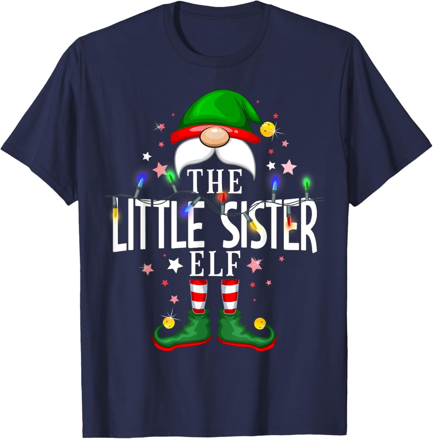 The Little Sister Elf Christmas Family Pajama Party T-Shirt - T-Shirt | Navy