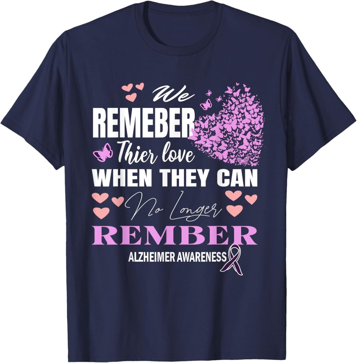 Alzheimer's Awareness Purple Ribbon Dementia Mom Dad Grandpa T-Shirt - T-Shirt | Navy