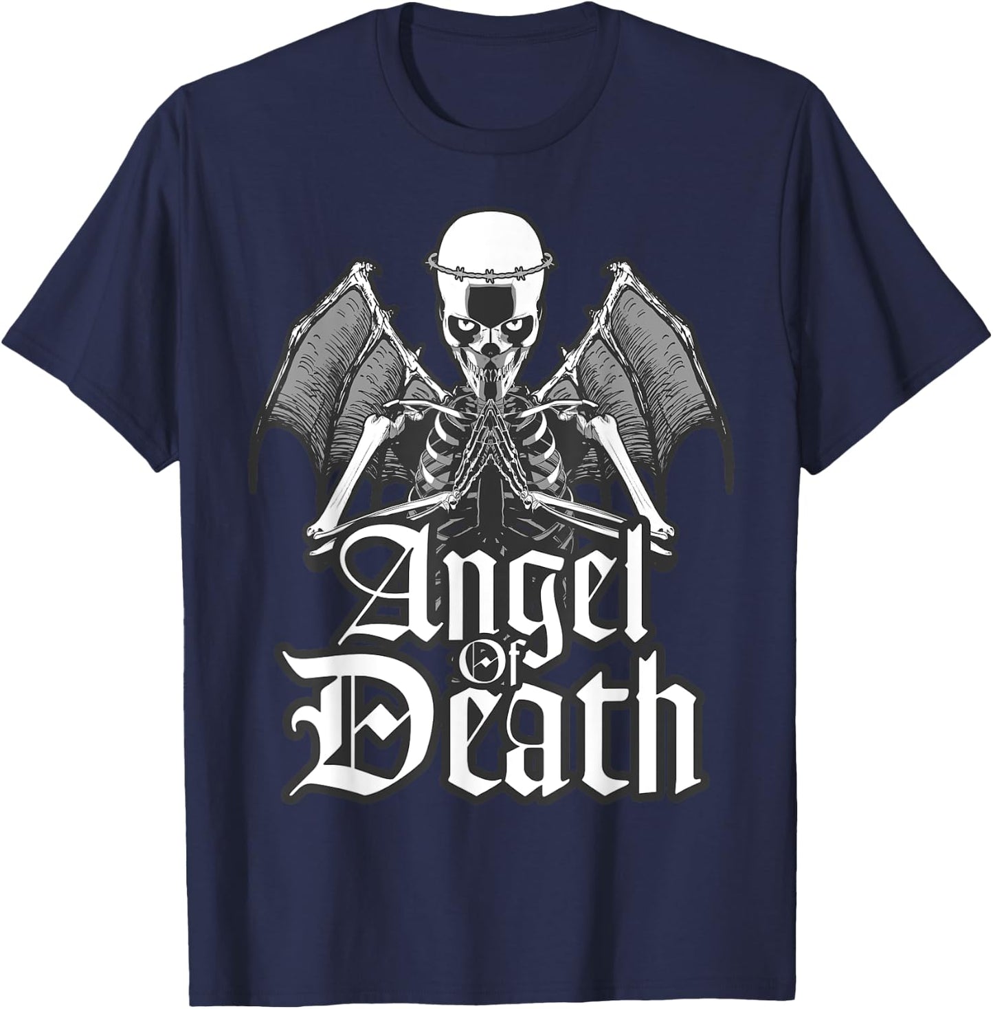 Praying Angel Of Death With Wings Goth Skull T-Shirt - T-Shirt | Navy