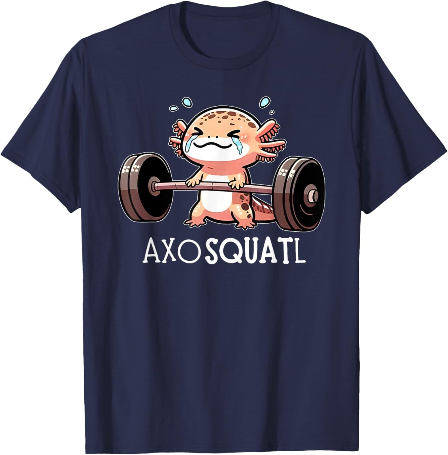 Axolotl Kawaii Weightlifting Fitness Workout Funny Axosquatl T-Shirt - T-Shirt | Navy