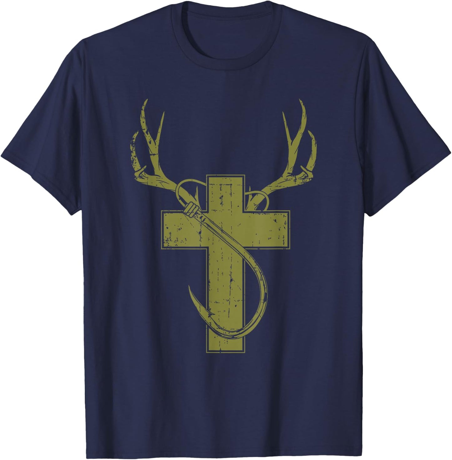Funny Christian Hunting Fishing Lover Gift T-Shirt - T-Shirt | Navy