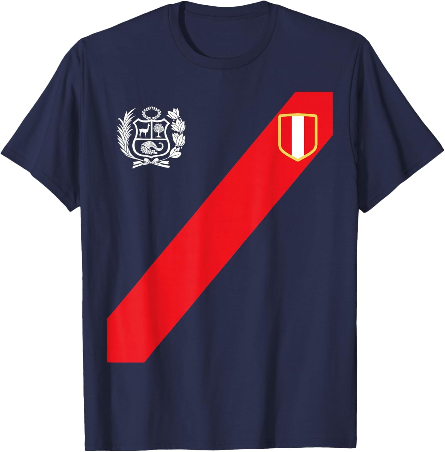 Peru Shirt Peruvian Flag Escudo Retro Soccer Inspired Peru T-Shirt - T-Shirt | Navy