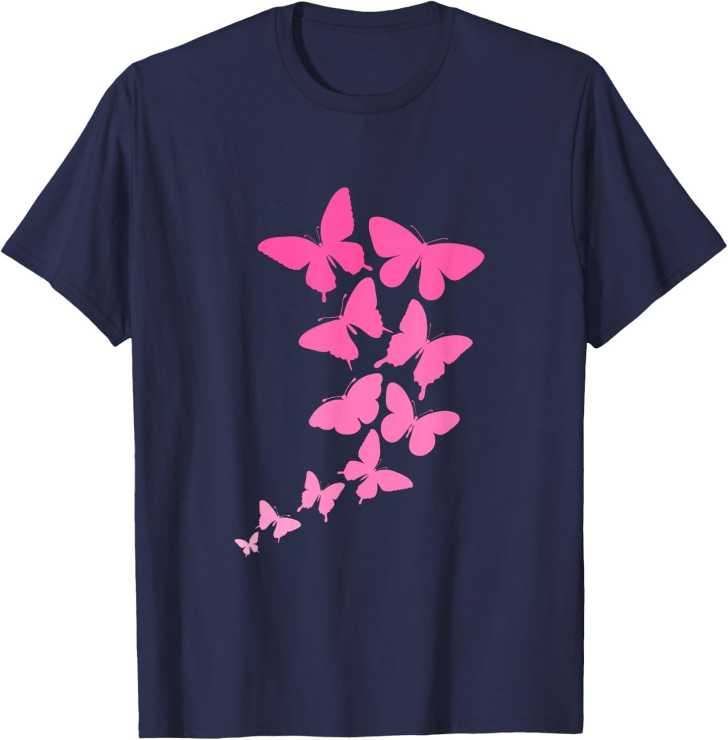 Pink Butterflies T-Shirt - T-Shirt | Navy