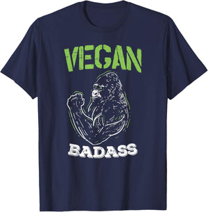 Vegan Badass Plant Powered Muscle Veggie Go Green Fitness T-Shirt - T-Shirt | Navy