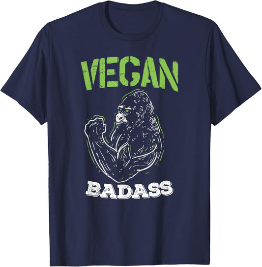 Vegan Badass Plant Powered Muscle Veggie Go Green Fitness T-Shirt - T-Shirt | Navy
