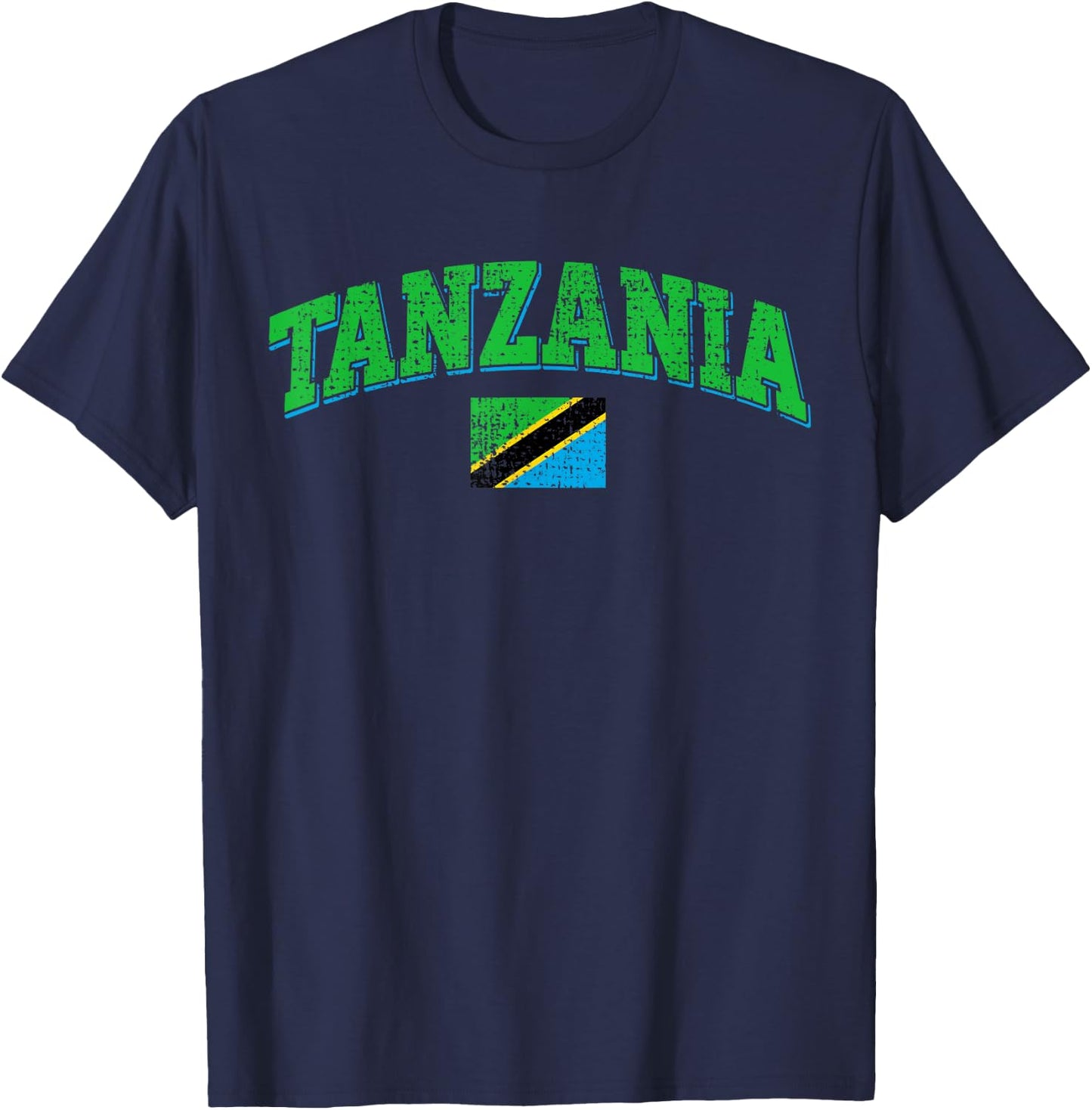 Vintage Tanzania Africa Flag Souvenir Proud Sports T-Shirt - T-Shirt | Navy