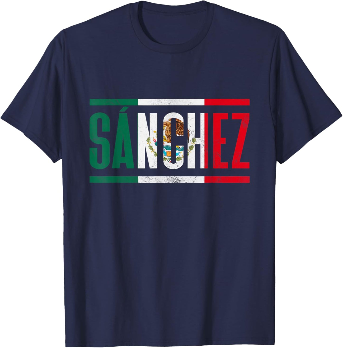 Apellido Sánchez con bandera de México T-Shirt - T-Shirt | Navy
