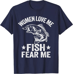 Women Love Me Fish Fear Me Men Vintage Funny Bass Fishing T-Shirt - T-Shirt | Navy