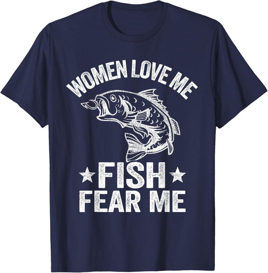 Women Love Me Fish Fear Me Men Vintage Funny Bass Fishing T-Shirt - T-Shirt | Navy