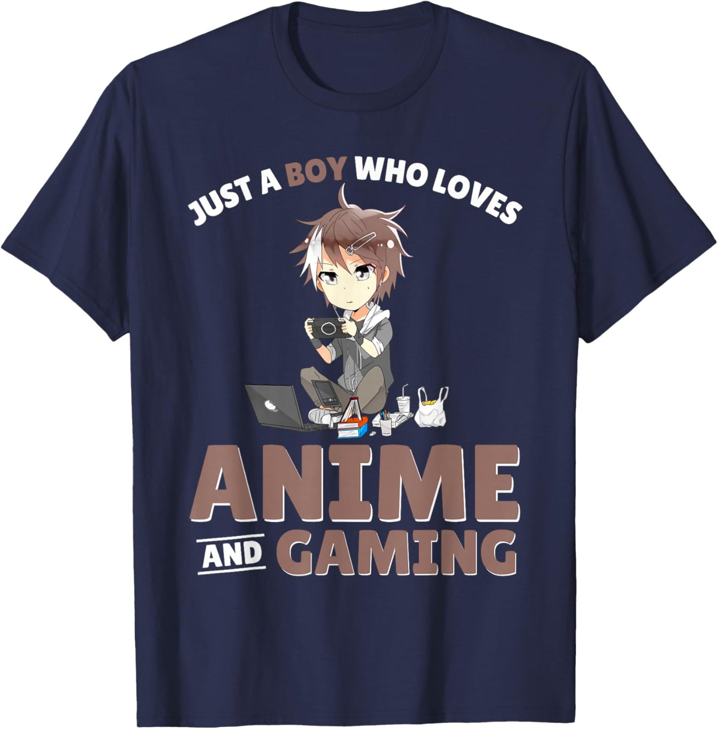Just A Boy Who Loves Anime And Gaming Gamer Japanese Anime T-Shirt - T-Shirt | Navy