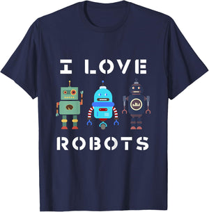Kids I Love Robot Gift All Ages Robotic Kids Girls Boys Robot T-Shirt - T-Shirt | Navy