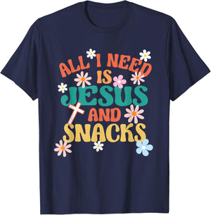 Religious Foodie All I Need Is Jesus And Snacks T-Shirt - T-Shirt | Navy