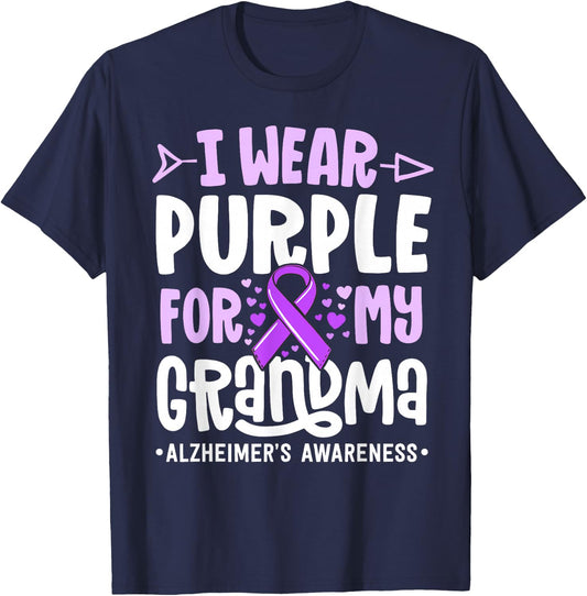 I Wear Purple For My Grandma Alzheimers Family Awareness T-Shirt - T-Shirt | Navy