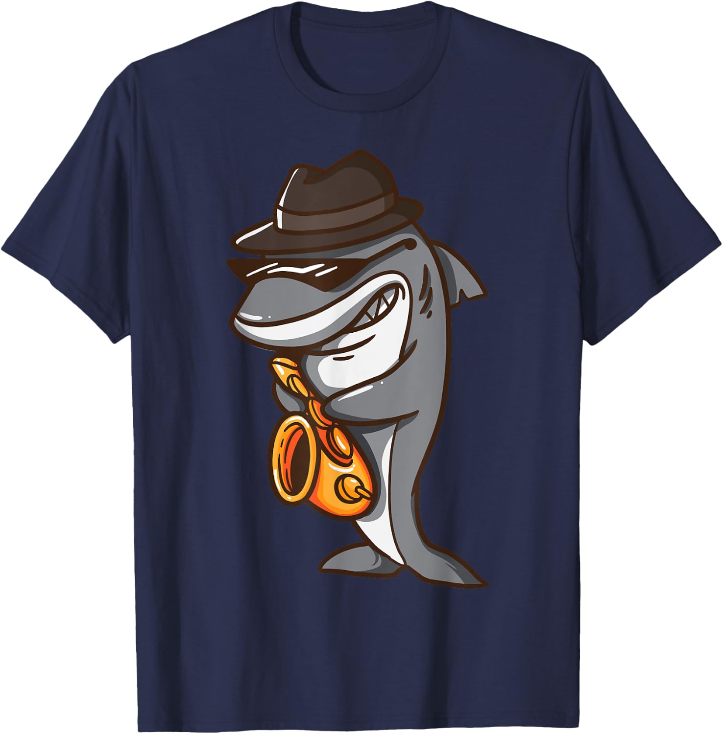 Saxophonist Shark Jazz Band Music and Animal Lover Gift T-Shirt - T-Shirt | Navy