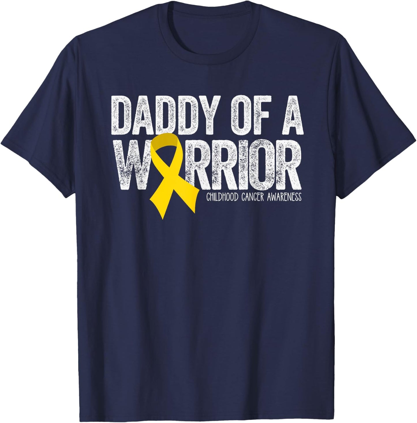 Daddy of a Warrior Childhood Cancer Dad Ribbon T-Shirt - T-Shirt | Navy