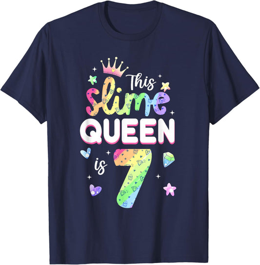 This Slime Queen is 7 Year Old 7th Birthday Shirt for Girls T-Shirt - T-Shirt | Navy