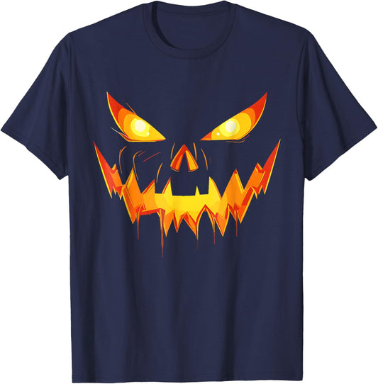 Scary Spooky Jack O Lantern Face Pumpkin Men Boys Halloween T-Shirt - T-Shirt | Navy