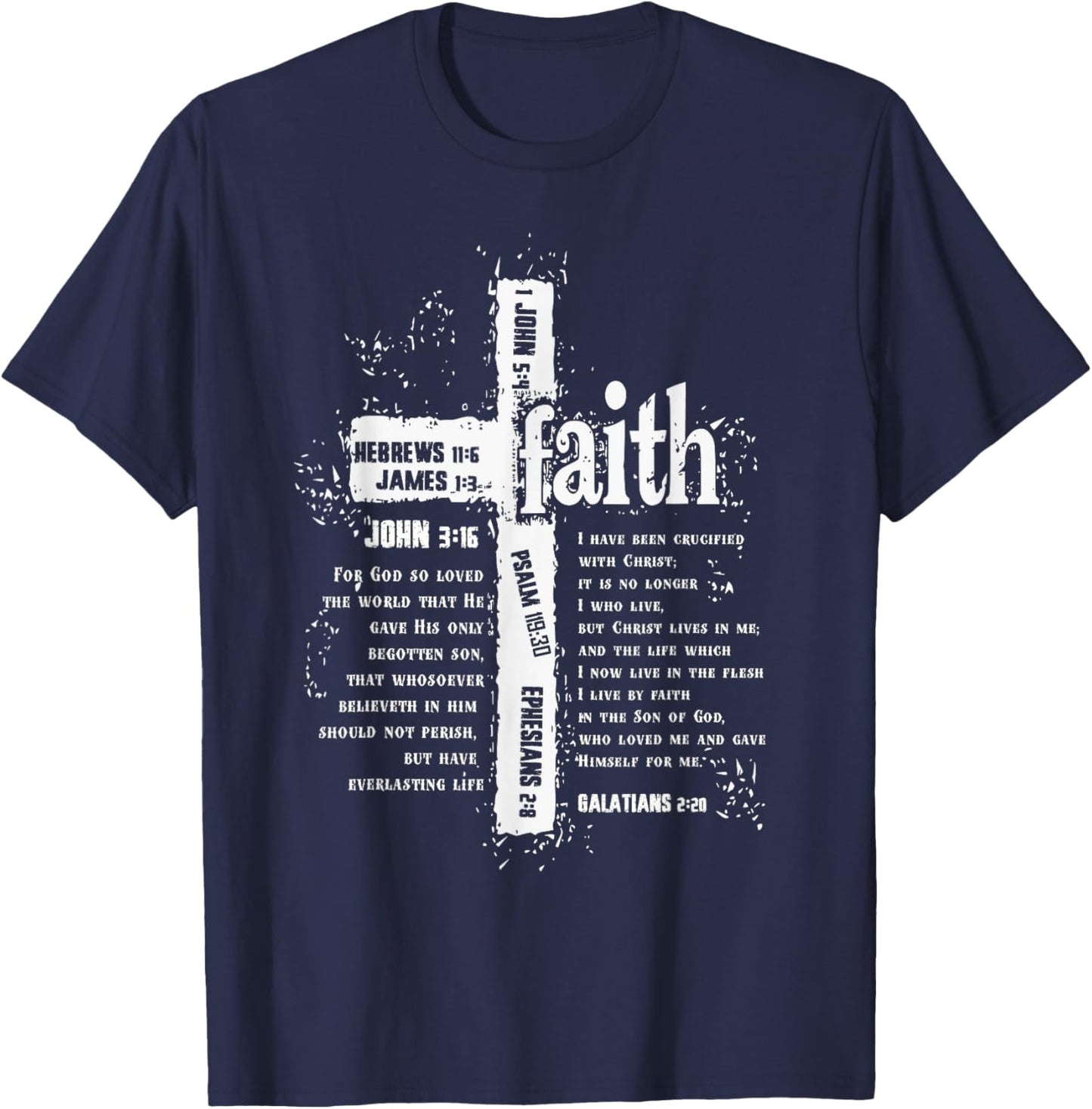 Faith Cross and Bible Verses T-Shirt - T-Shirt | Navy