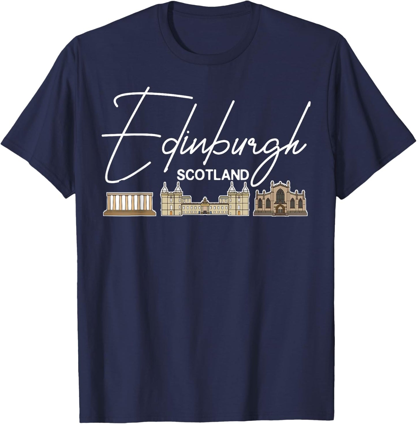 Edinburgh Scotland City Skyline Map Travel T-Shirt - T-Shirt | Navy
