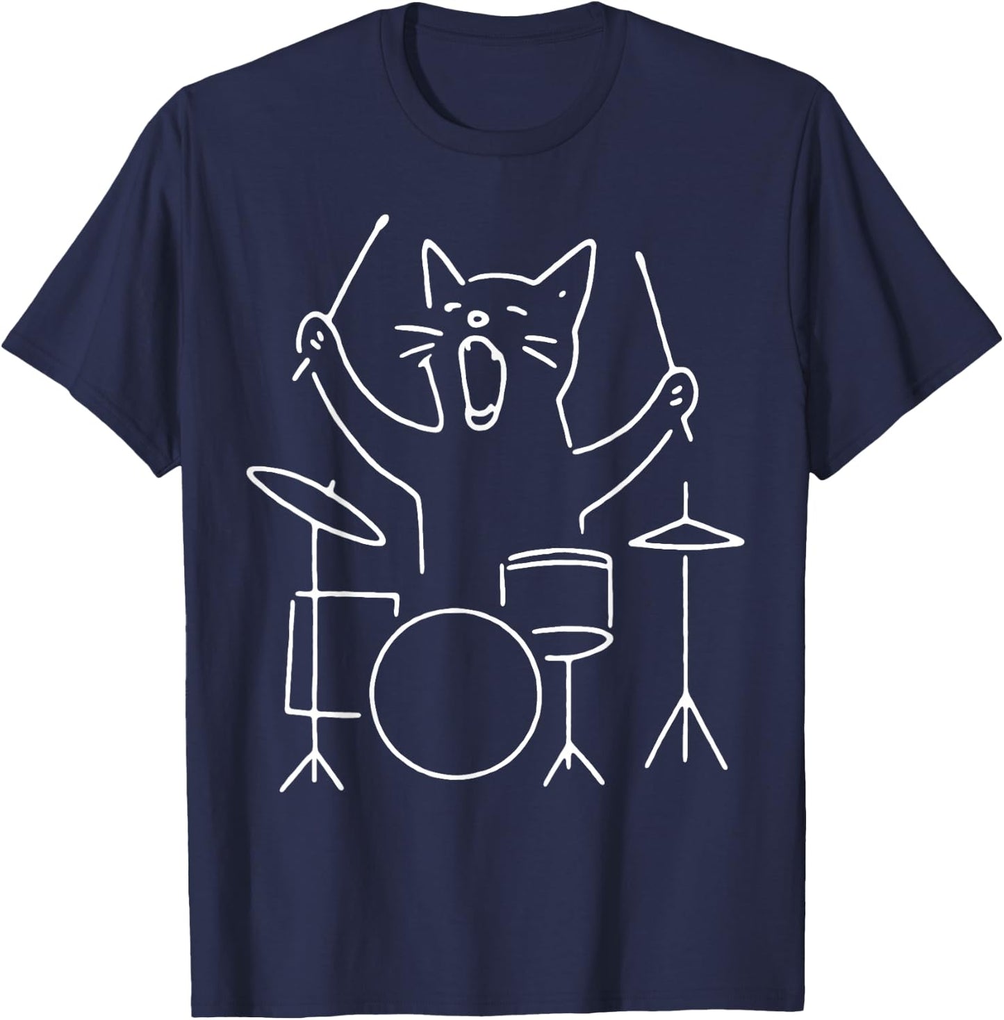 Cat Playing Drums Drumming Drummer Screaming Music Lover T-Shirt - T-Shirt | Navy