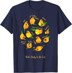Birbber Sun Conure's Daily To-Do List - Kids Adults Black Cotton Short Sleeve T-Shirt - T-Shirt | Navy