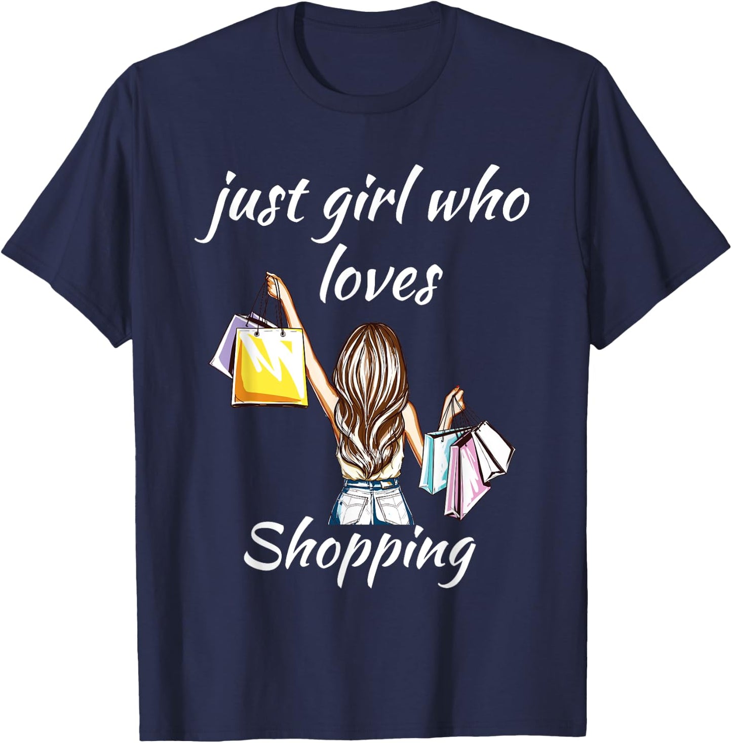 Girls Shirt Just A Girl Who Loves Shopping Cute Black T-Shirt - T-Shirt | Navy