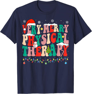 Very Merry Physical Therapy Christmas Physical Therapist PT T-Shirt - T-Shirt | Navy