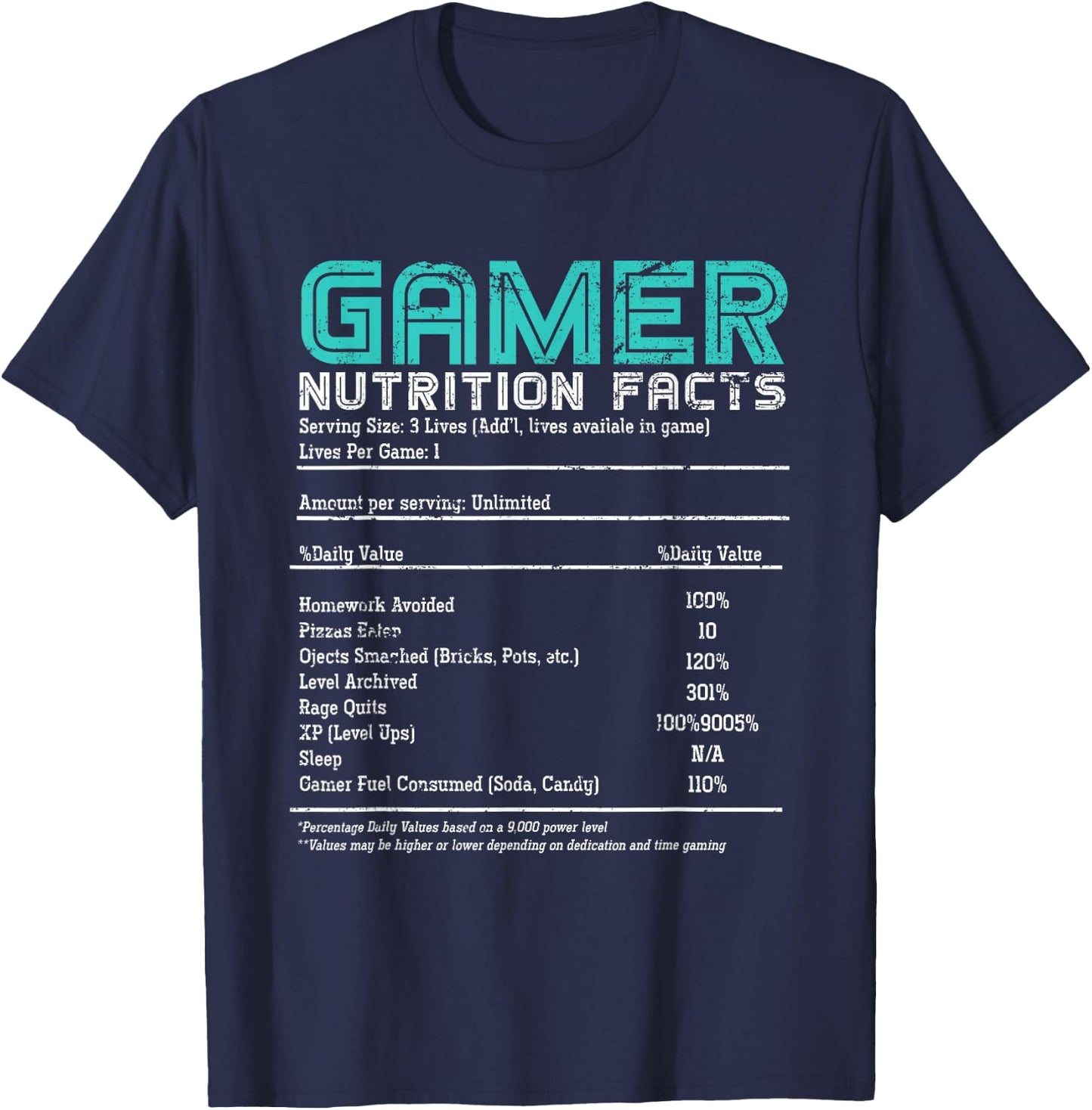 Video Gaming Funny Gamer Nutrition Facts Gift Gamer T-Shirt - T-Shirt | Navy