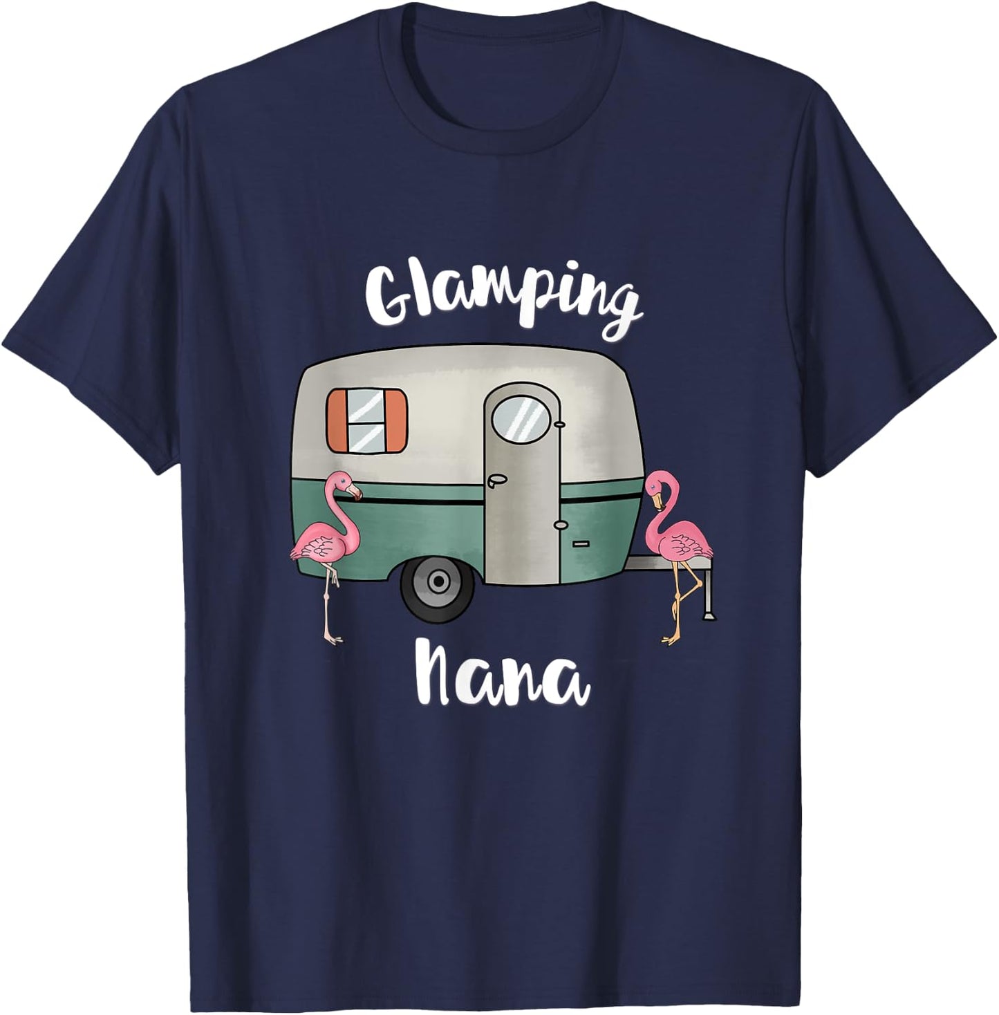 Glamping Nana Camping RV Vintage Flamingos T-Shirt - T-Shirt | Navy