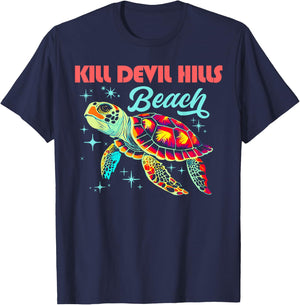 Kill Devil Hills Beach NC Artistic Sea Turtle Retro Men Women Girls Kids T-Shirt - T-Shirt | Navy