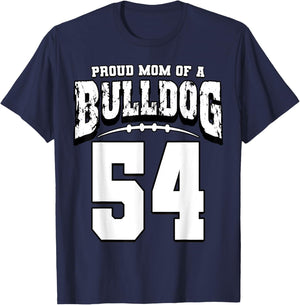 Proud Bulldog Football Mom Of Player 54 Men Women Girls Kids T-Shirt - T-Shirt | Navy